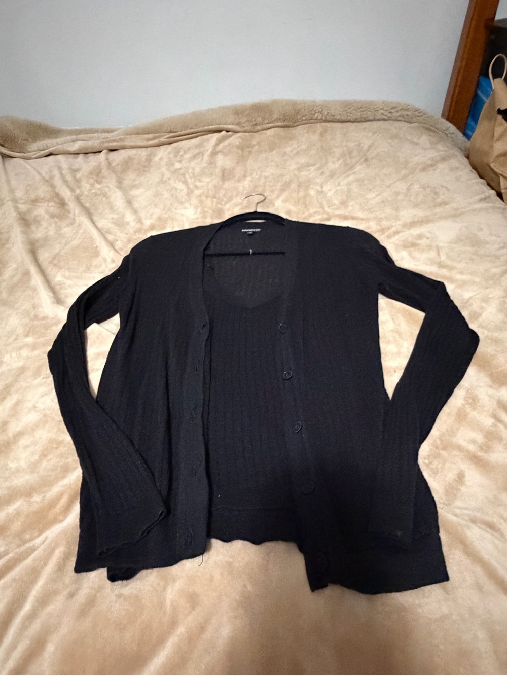 Minnie Rose Black Women'sTwo Piec  Ribbed Twinset Cami Cardigan Cashmere Silk XS